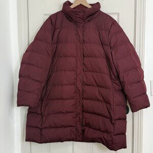 Lands End Puffer Coat Womens 3X Long Burgundy Winter Outdoor